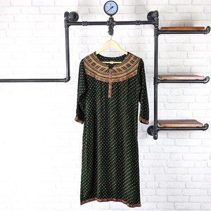 Dark Green Embroidered Indian Kurta Side Slit